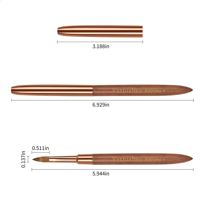 varnishea Pure Kolinsky Hair Acrylic Nail Brush Solid Wood Handle Professional Manicure Brushes for Powder Nail Acrylic Application - Salon & DIY Nail Art Essentials - Size 4, 1.0 Count
