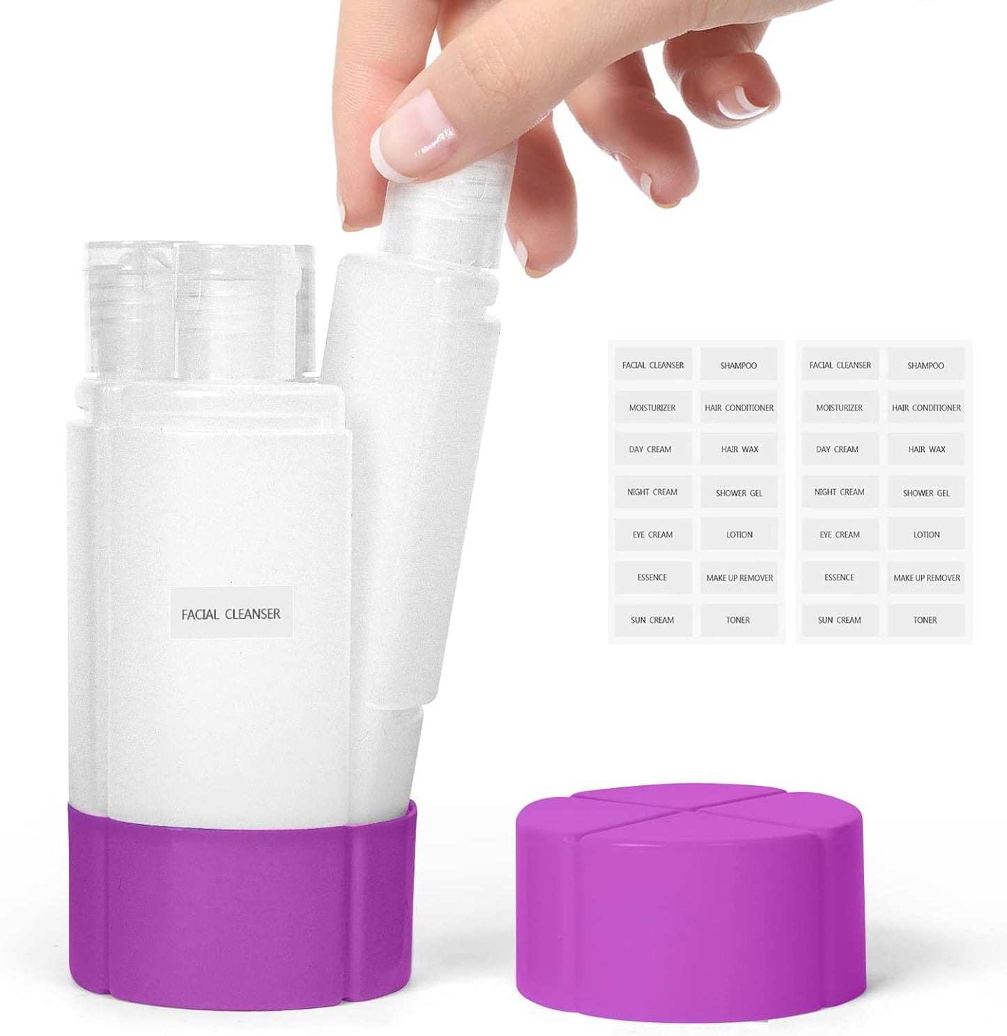 Travel Bottle - TSA Approved 4-in-1 Leak-Proof Design | 4 x 60ml/2oz with Labels for Travel, Gym, Camping (Blue)