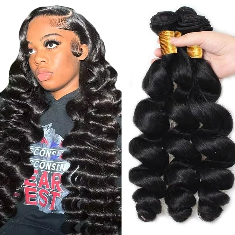 18 18 18 Inch Loose Wave Bundles Human Hair 3 Bundles 50 Gram Per Bundle #1B Natural Black Color Loose Deep Wave Bundle Unprocessed Brazilian Virgin Weave Hair Extensions