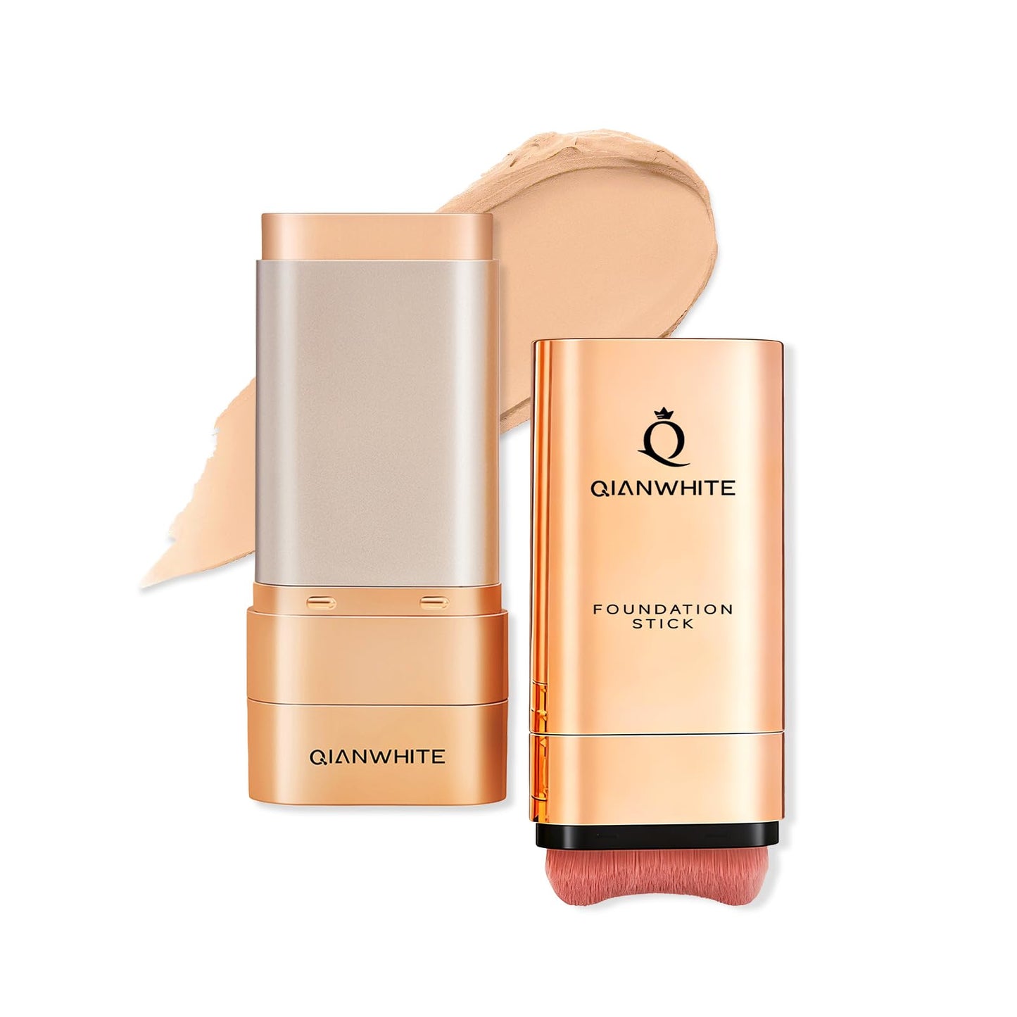 QIANWHITE Foundation Stick Waterproof Makeup, Natural Nude Full Coverage Korean Makeup Skin Tint With Brush for All Skin (NATURAL BEIGE, 0.7 Oz / 20g)