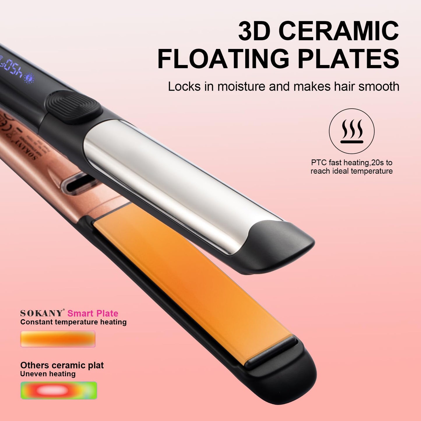 SOKANY Hair Straightener and Titanium Flat Iron Curler 2 in 1