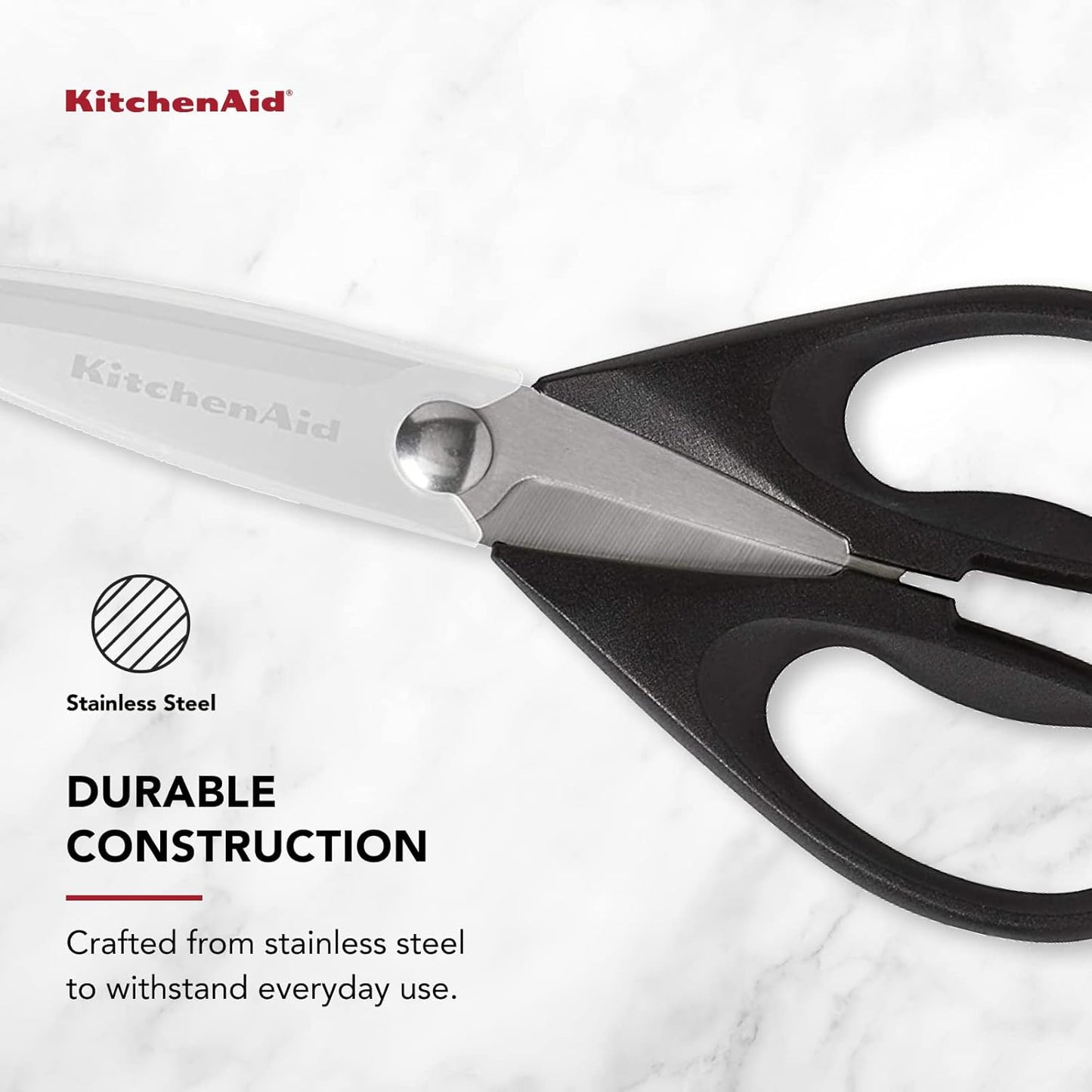 KitchenAid Kitchen Shears - Durable Stainless Steel Scissors with Soft Grip Handle | 8.72 Inch, Black