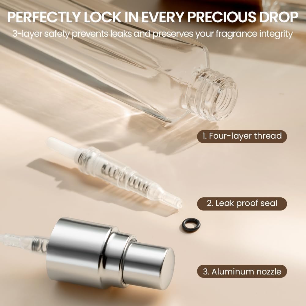 Cryslora Perfume Atomizer, Glass Perfume Container,Travel Bottle Refillable, Empty Portable Leakproof Fragrance Spray Bottle (Walnut 5pcs 10ml/0.3oz)