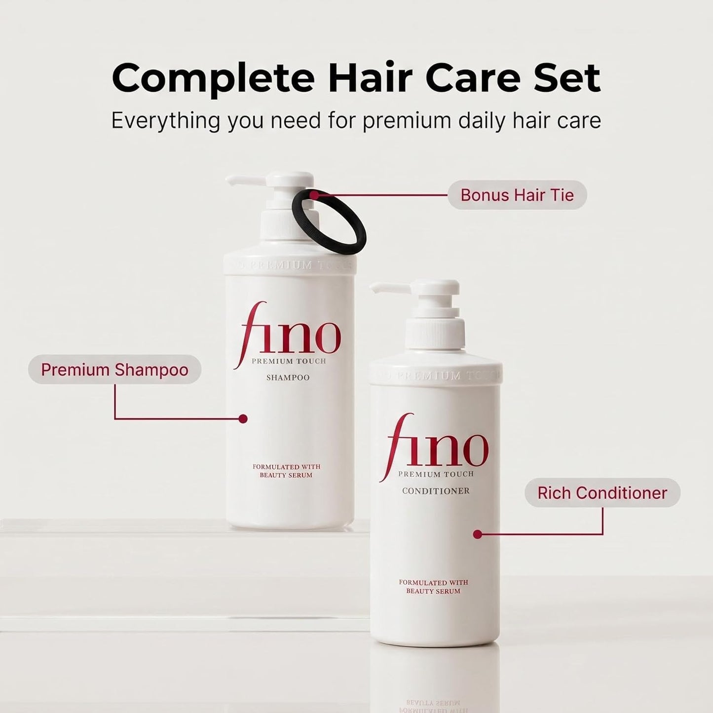 Fino Premium Touch Shampoo & Conditioner Set | J-Beauty Deep Repair Duo for Dry, Damaged Hair - 550ml Each (Total 37.2 fl oz)