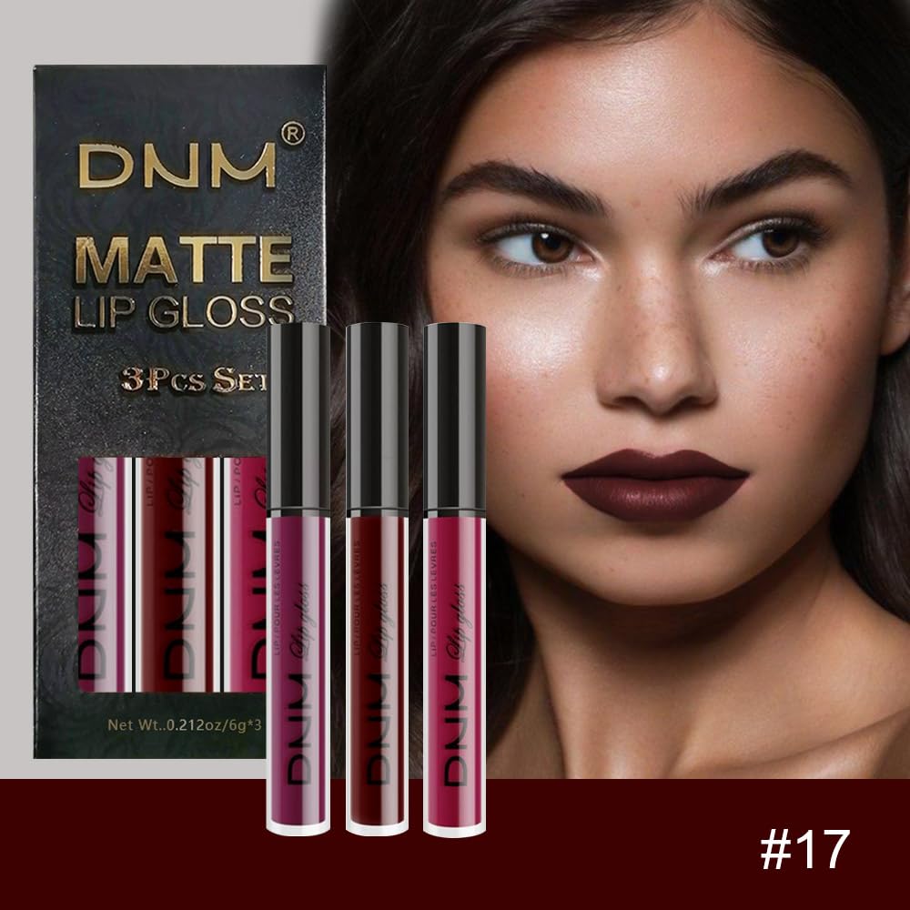 Matte Liquid Lipstick Set - 3 Pcs Dark Red & Purple Plum Shades | Long-Lasting Waterproof Lip Stain