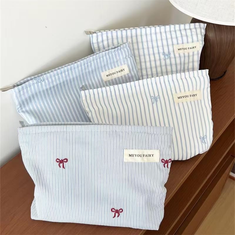 RSRSLEII Striped Makeup Bag for Women - Blue Stripe Travel Pouch