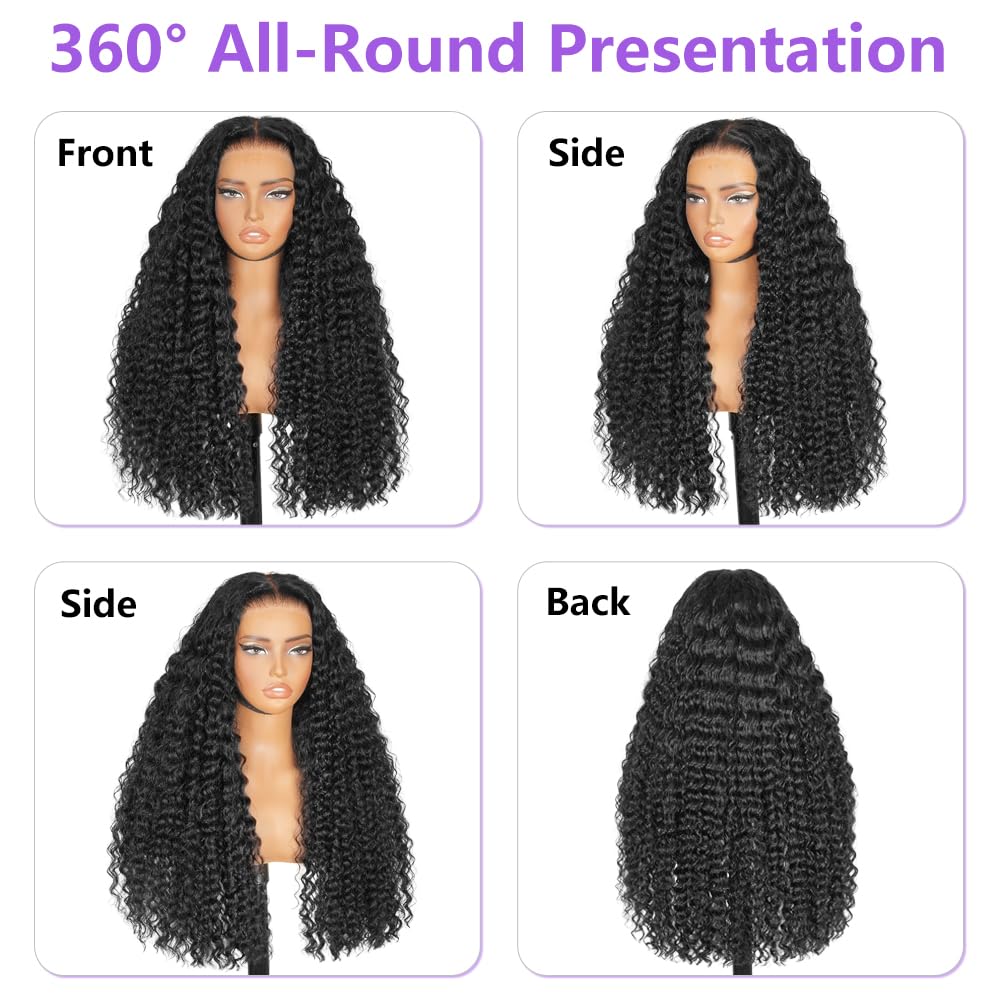 Glueless Human Hair Wigs - 26 Inch Deep Wave Lace Front, 210% Density, Pre Plucked & Cut | 7x5 HD Lace