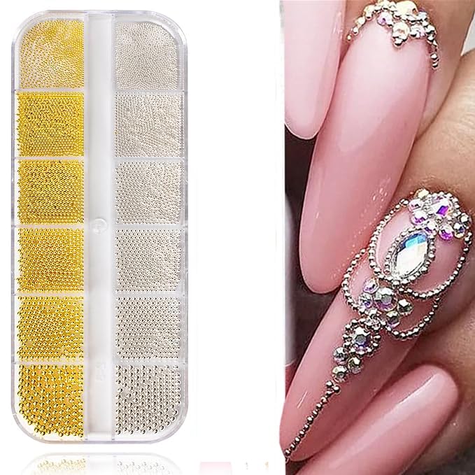 Gold and Silver Nail Charms Beads Kit for Nail Art DIY