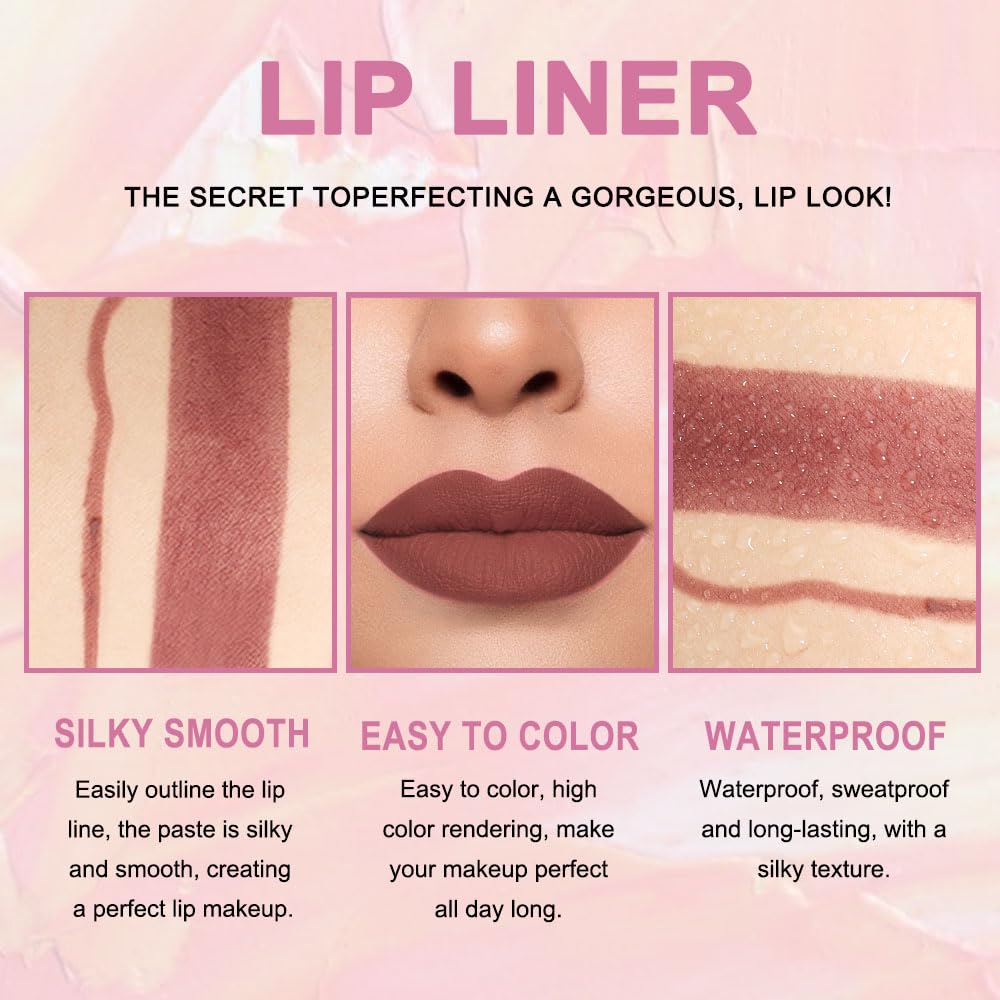 2-in-1 Brown Lip Liner & Lipstick Set for Women - Matte Long-Lasting Waterproof Formula | Perfect Lip Stains Combo