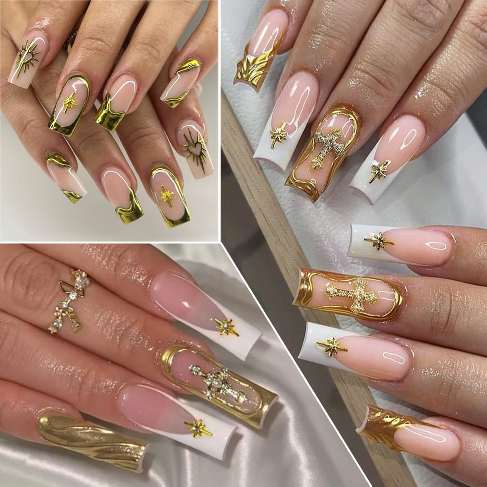3D Star Metal Nail Art Charms, Mixed Styles Gold Silver Star Alloy Nail Rivets Jewelry Metallic Studs Rhinestones Star Manicure Decorations for Women Girls Nails Supplies DIY Crafts