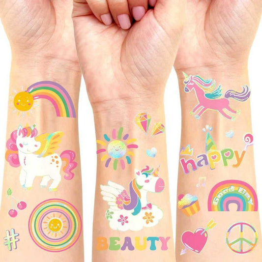 Unicorn Temporary Tattoos for Kids Girls - 94 Glitter Styles Unicorn Rainbow Fake Tattoos for Birthday, Party Decorations, Favors Waterproof Unicorns Tattoos Stickers for Girls - 4 Sheets