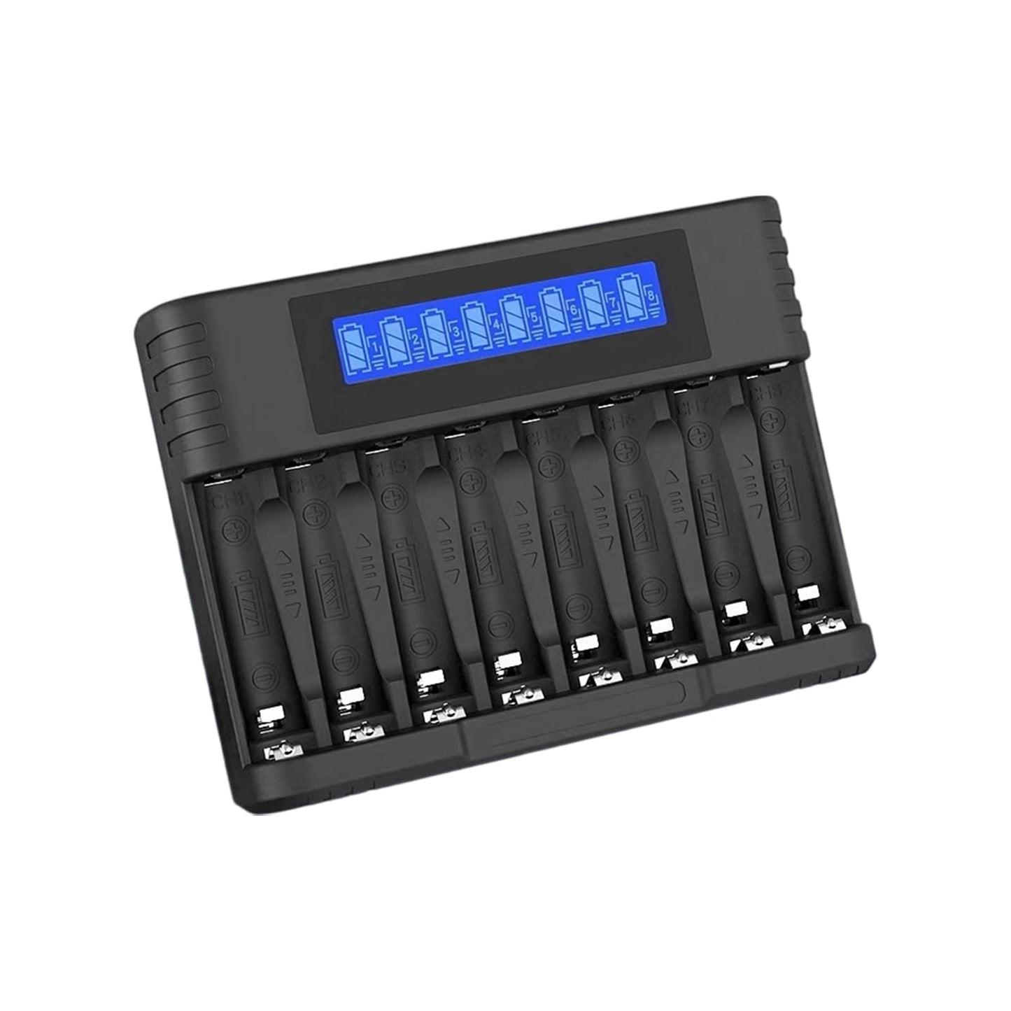 8-Slot Smart Battery Charger LCD Display Fast Simultaneous Charging AA AAA Ni-MH Li-ion Support