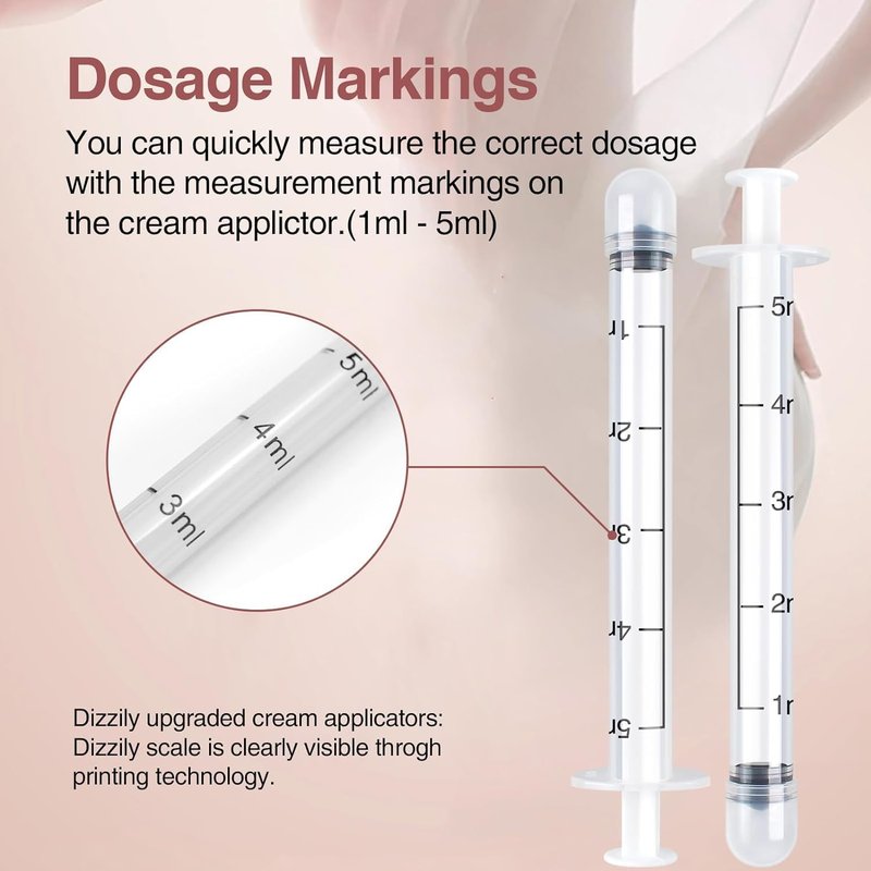 Dizzily 20 Pack Disposable Vaginal Cream Applicators - Fit OTC Gels, Lubes, Premarin, Estrace, Preseed or Creams Products - Comfortable Design, Individually Wrapped, Dosage Markings