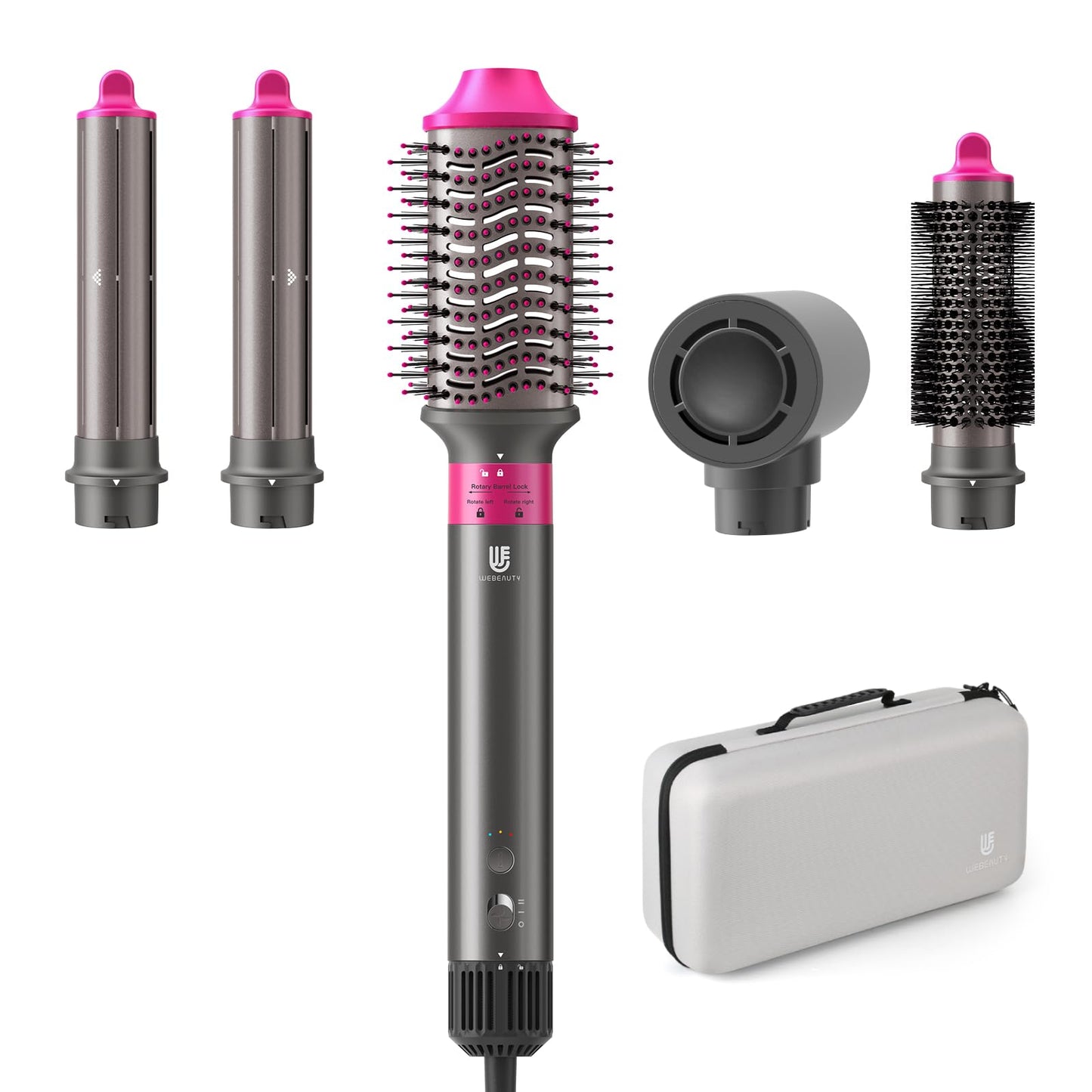 5 in 1 Hot Air Brush Hair Dryer Air Styler - 110,000 RPM Fast Drying, Curling, Straightening with Ceramic Coating & Negative Ion, No Heat Damage for All Hair Types, Includes Travel Case (Red)