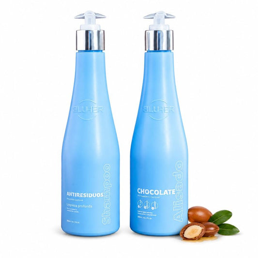 BLUHER Alisado de Chocolate Organic Hair Straightening Kit – Amino Acid Keratin Treatment with Anti-Residue Shampoo – Anti Frizz Smoothing System – 300ml (10.1 Fl Oz)