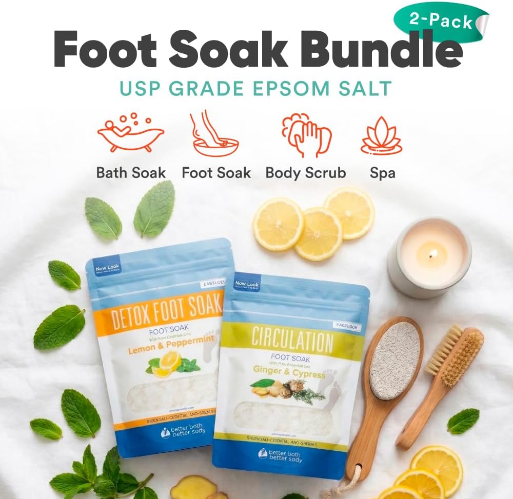 Foot Soak Salts Bundle - DIY Spa Treatment for Discomfort & Dry Skin | 2 lbs Each, BPA-Free Easy Lock Pouch