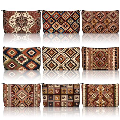 Kilim Cosmetic Bag Set - 9 Vintage Boho Makeup & Toiletry Bags for Women