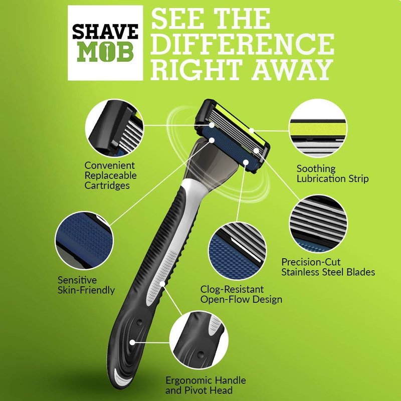 ShaveMOB 4-Blade Men's Razor Kit (Flex Head Handle + 12 Refills) - The Average Joe Shaving Kit