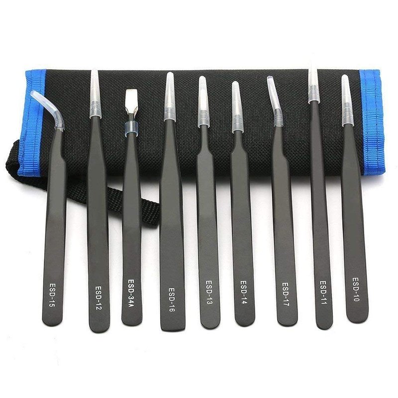 Tweezers Precision Set,Easily Life 10pcs ESD Tweezers Set, Anti Static Stainless Steel Anti Magnetic Tweezers Set with Storage Bag for Craft,Electronics Repair,jewelry repair,Laboratory Work,etc