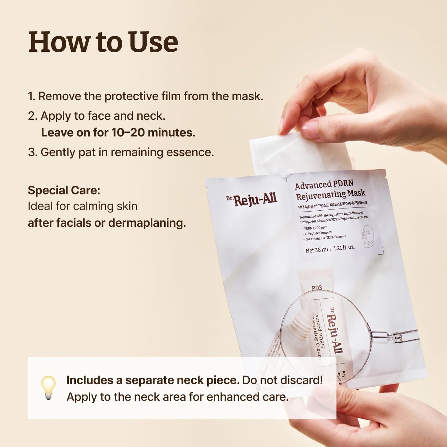 Advanced PDRN Rejuvenating Mask - Korean Face & Neck Sheet Mask with 1,200 ppm PDRN, Collagen & Copper Peptides | Hydrating & Soothing (1.2 Fl Oz x 4)