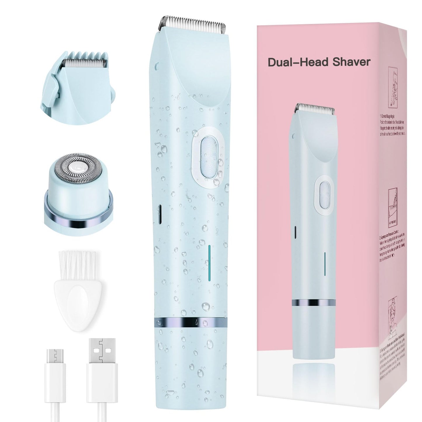 Nest Timber Women's Bikini Trimmer, 2-in-1 Electric Shaver for Bikini Line, Legs, Underarms, Face - Waterproof Women's Electric Shaver for Sensitive Skin, USB Rechargeable