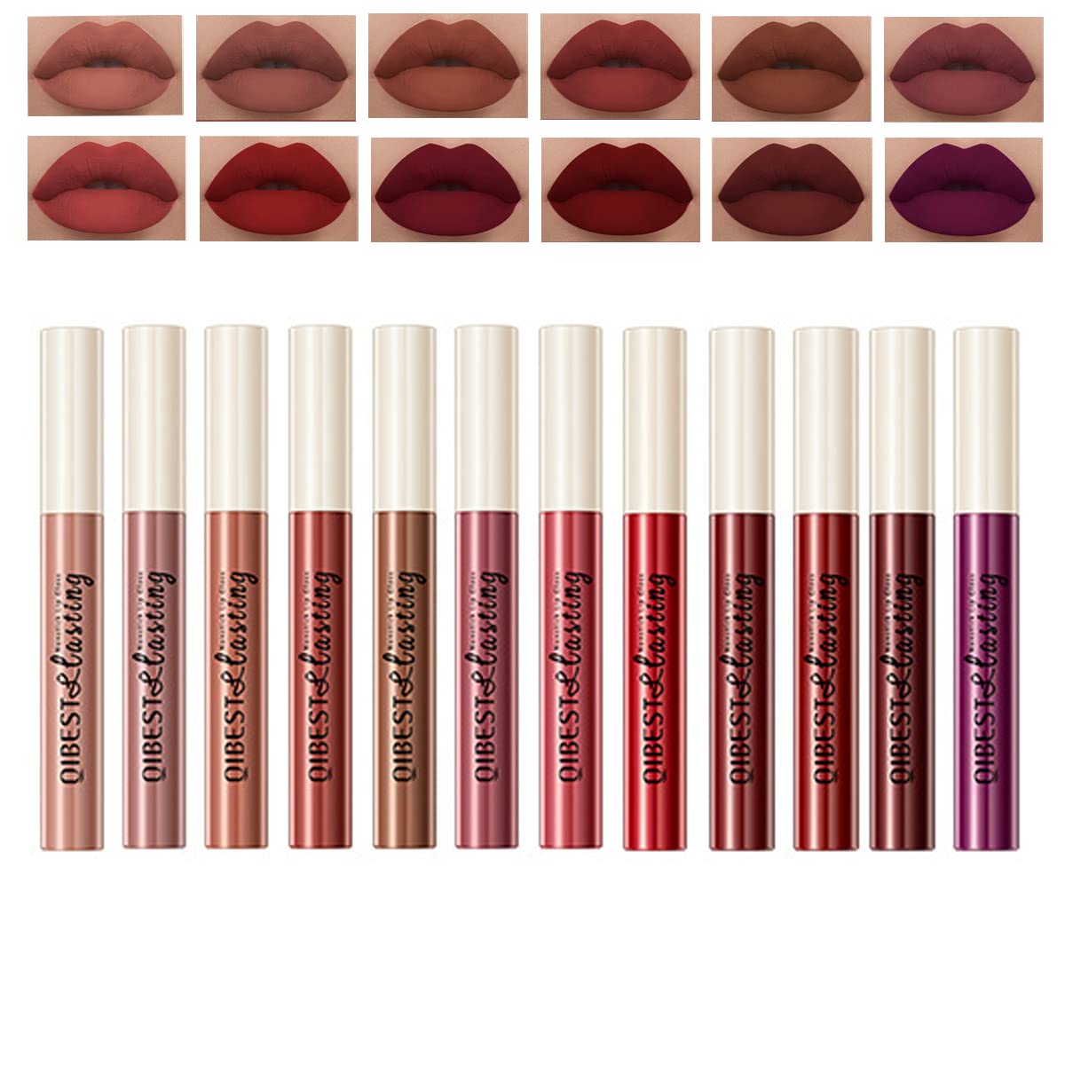 Matte Liquid Lipstick Set - 12 Pcs Long-Lasting Waterproof Lip Stain | Dark Bright Red