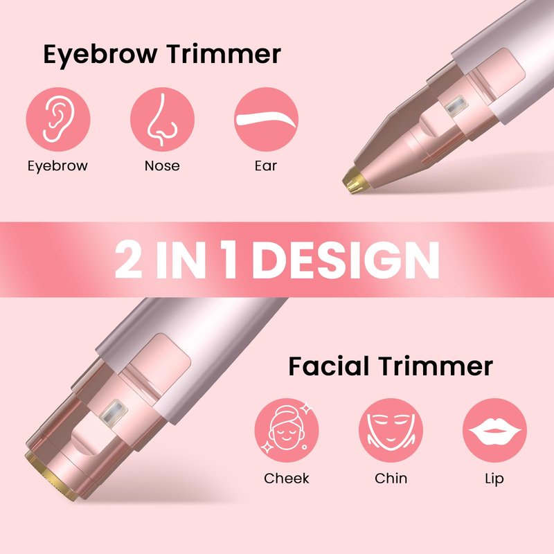 JNATER Eyebrow Facial Hair Remover - 2 in 1 Rechargeable Eyebrow Trimmer and Facial Hair Removal for Women, Painless Electric Hair Removal Device with LED Light for Face Eyebrows Peach Fuzz Lip Body