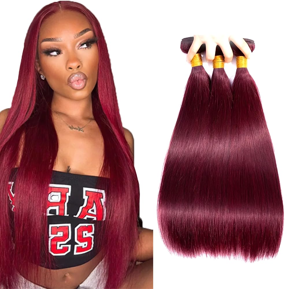 99J Bundles Human Hair Burgundy Straight Bundles Red Human Hair Bundle 28 30 32 inch 99J Straight Human Hair Bundle