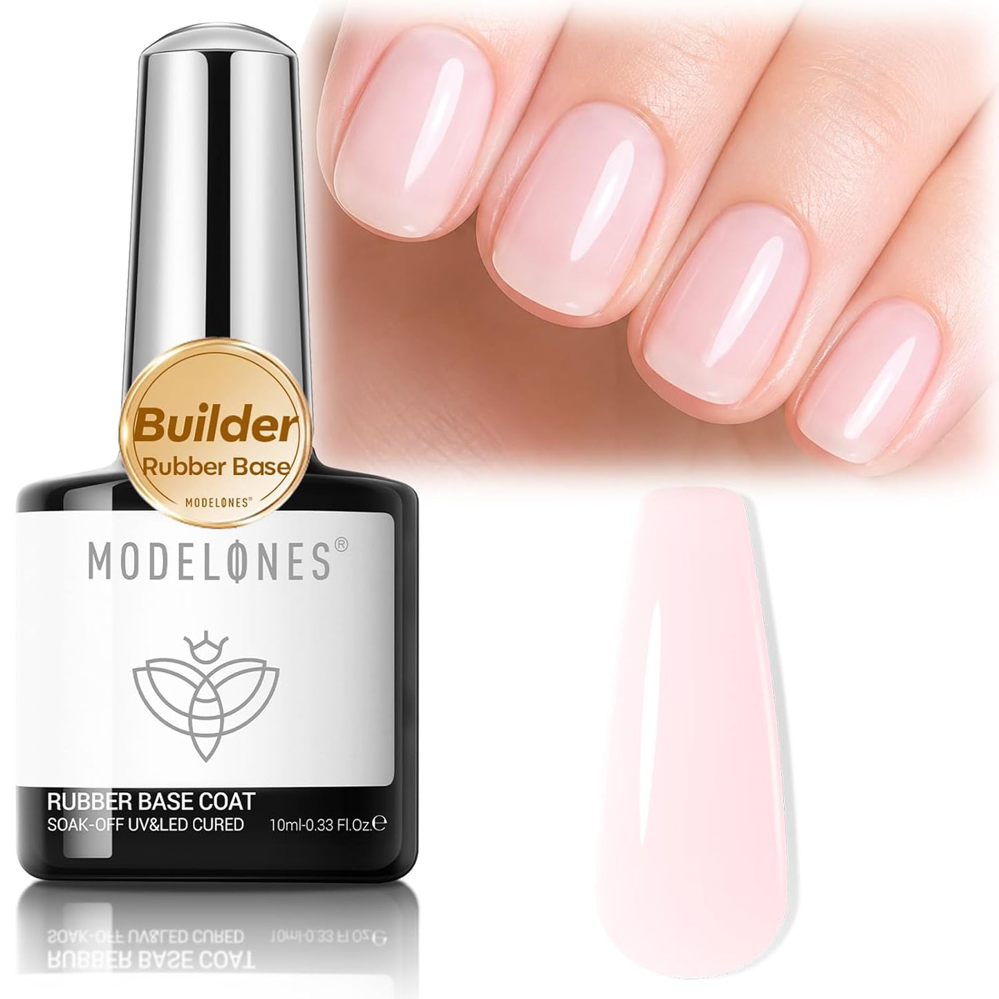 Modelones Builder Rubber Gel Base Coat - Nude Pink Glitter Nail Polish for Strengthening and Apex Building | Long-Lasting UV Manicure