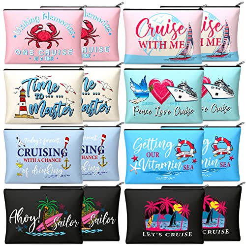 16-Piece Nautical Cruise Cosmetic Bag Set - Travel Makeup Pouch Organizer