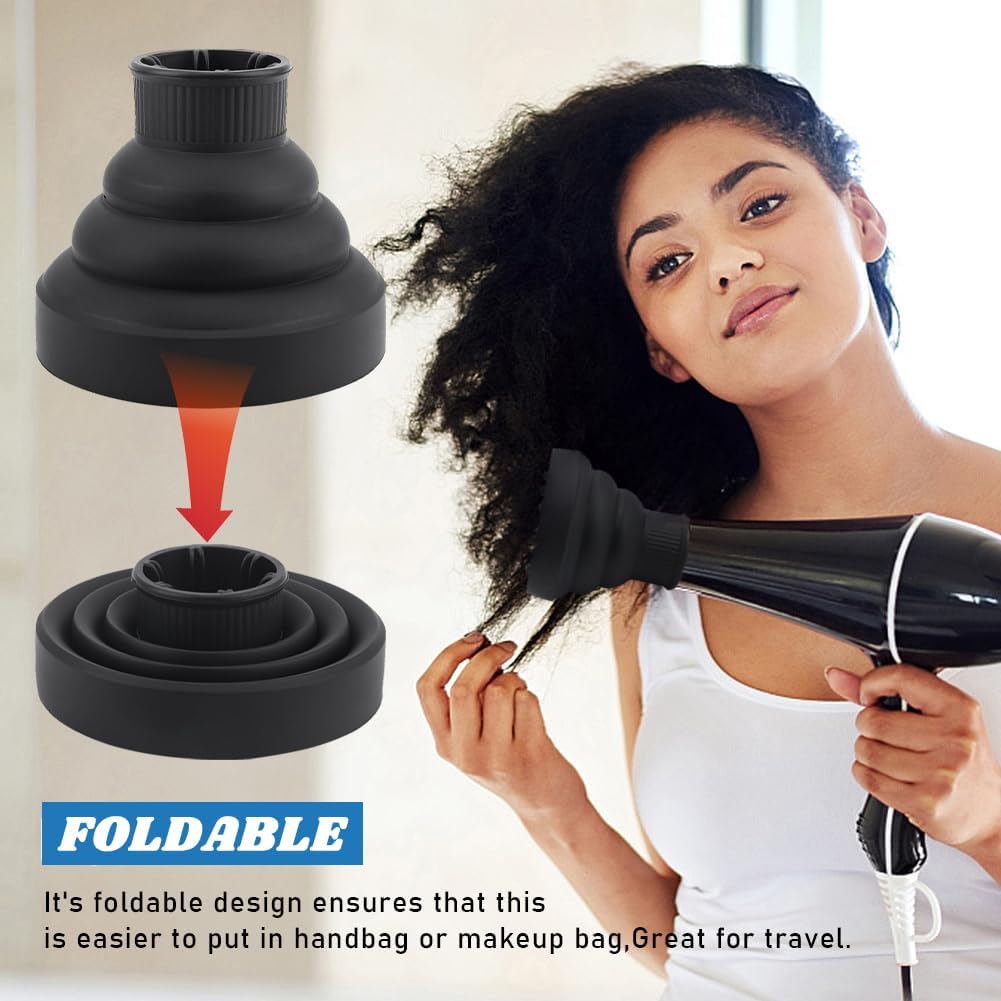 Universal Collapsible Hair Dryer Diffuser - Portable Attachment for Thick Hair | Travel-Friendly Design (Black)