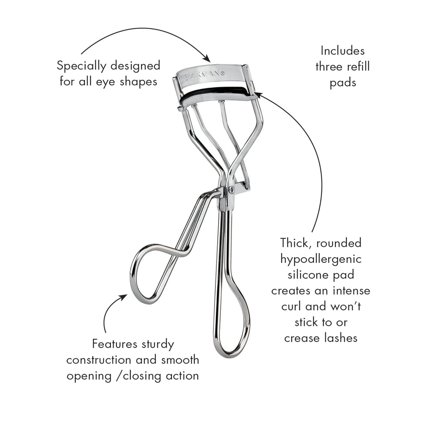 Tweezerman Classic Eyelash Curler - Makeup Tool for All Eye Shapes | Includes Refill Pads