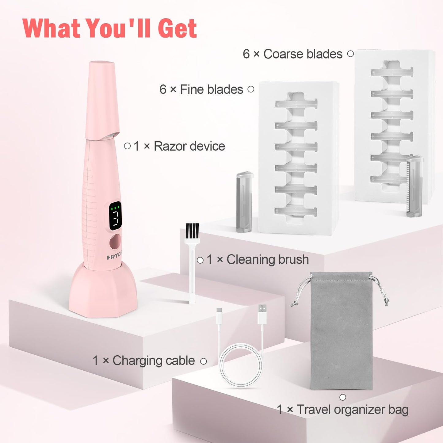 Sonic Dermaplaning Tool, Rechargeable Face Exfoliator with 22,000 Vibrations/Min & 12 Blades (6 Coarse + 6 Fine), Painless Peach Fuzz Removal for Women, Home Facial Hair Razor System with LED Light