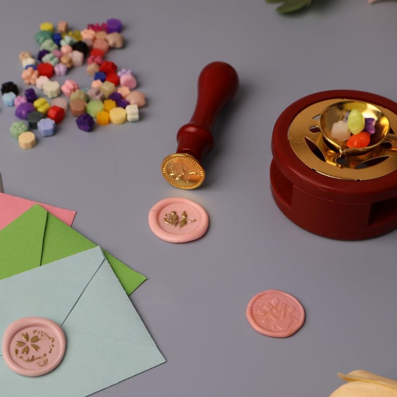 24 Pcs Wax Seal Stamp Kit, Vintage Classic Brass Wax Stamp Seal Head with Wooden Handle for Wedding Party Invitation Greeting Cards Envelopes Gift Wrapping Letter(A, 24)