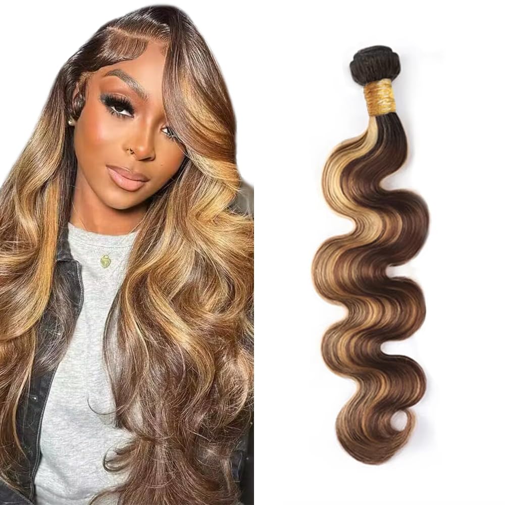 26 Inch LadrXadr Ombre Human Hair Bundles 4/27 Human Hair Bundles Highlight Brown Body Wave Bundle 4/27 Brown Body Wave Bundle 100g