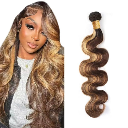 26 Inch LadrXadr Ombre Human Hair Bundles 4/27 Human Hair Bundles Highlight Brown Body Wave Bundle 4/27 Brown Body Wave Bundle 100g
