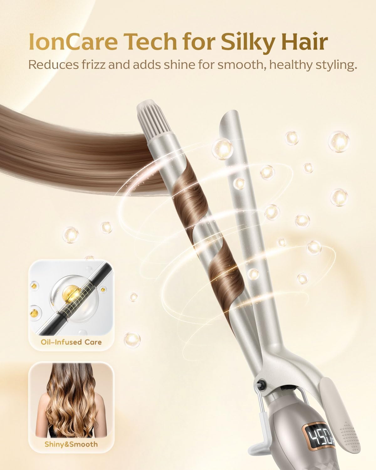 3/4 Inch Curling Iron - Small Barrel Ceramic Wand with Dual PTC Heating & 12 Temperature Settings | Gold
