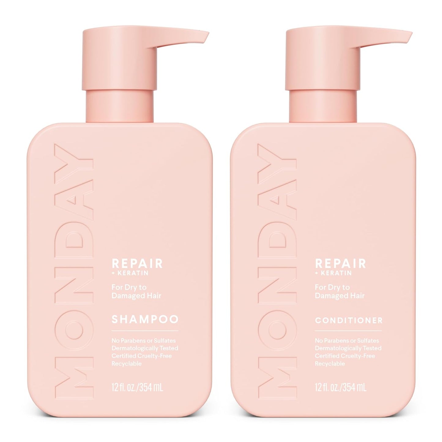 Repair Shampoo and Conditioner Set - Keratin & Coconut Oil for Dry, Damaged Hair | 12 oz (2 Count)