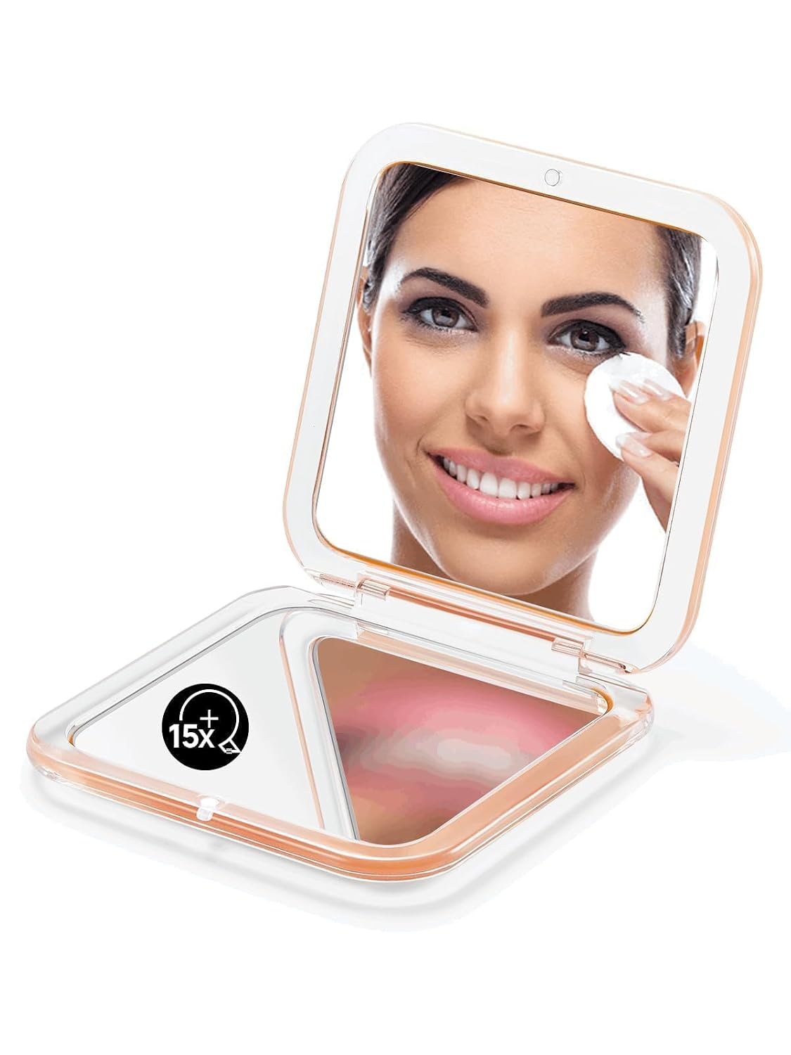 Folding Compact Mirror - 1X/15X Magnification | 3½” Pocket Size Travel Makeup Mirror (Black)