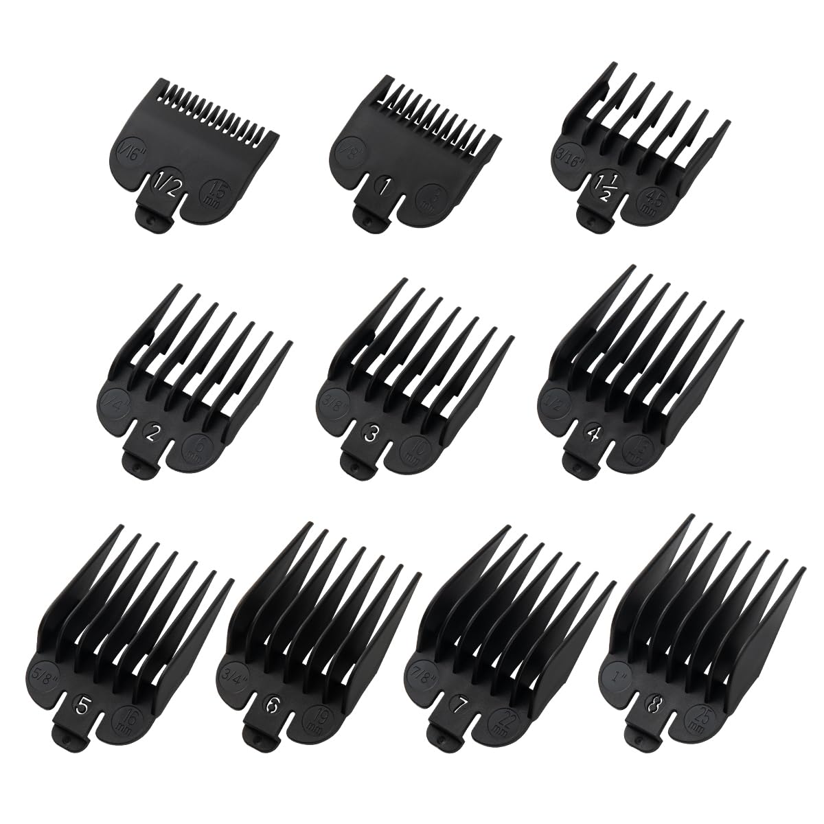 Wahl Clipper Guards Set - 10-Piece Replacement Guides for Wahl Clippers | 1/16" to 1" Sizes, Black
