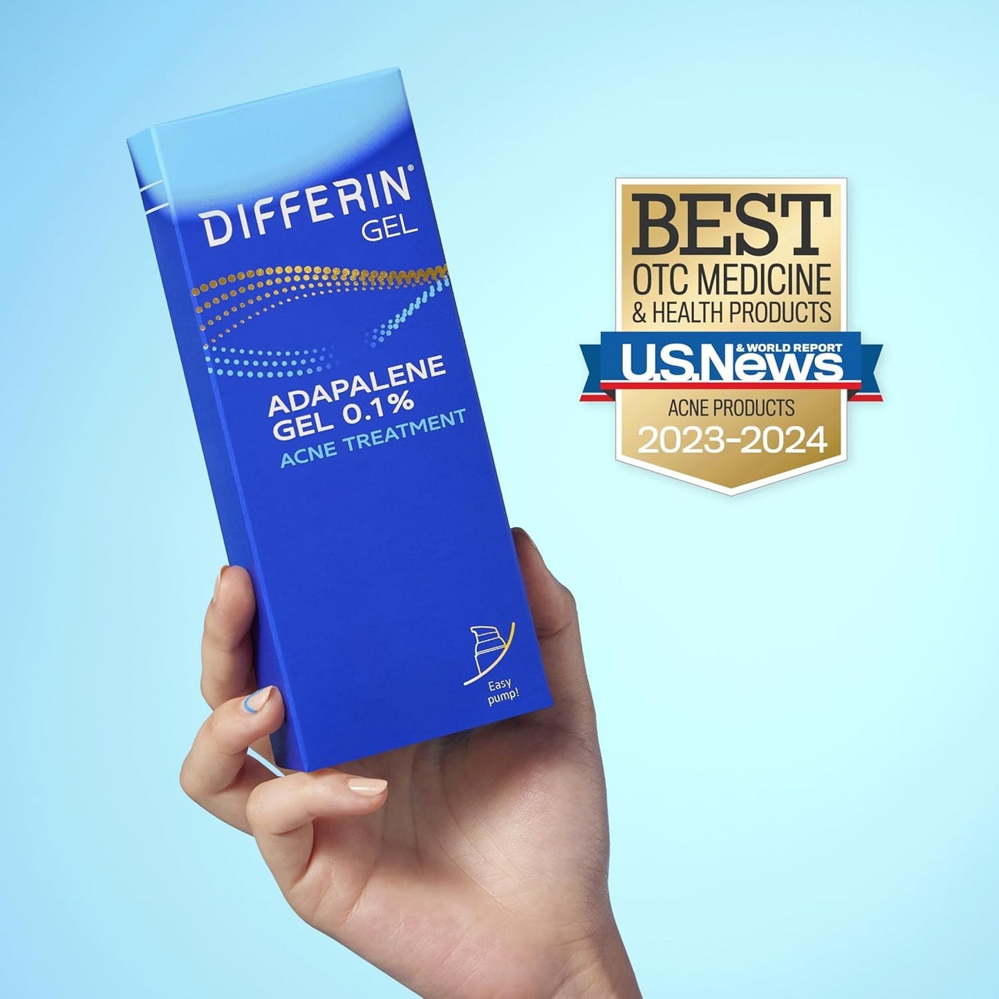 Differin Acne Treatment Gel - 0.1% Adapalene Retinoid for Acne-Prone Skin | 45g Pump, 90-Day Supply