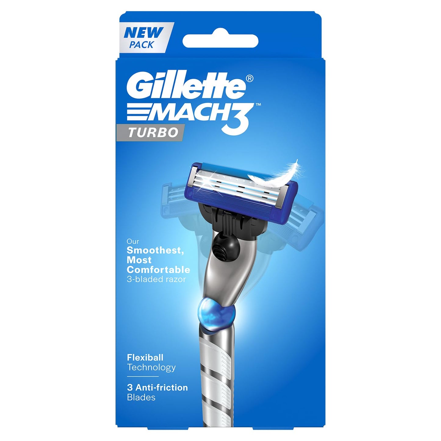 Gillette Mach 3 Turbo Razor for Men - Comfortable Shaving with Flexiball & Anti-Friction Blades | Sensitive Skin Care