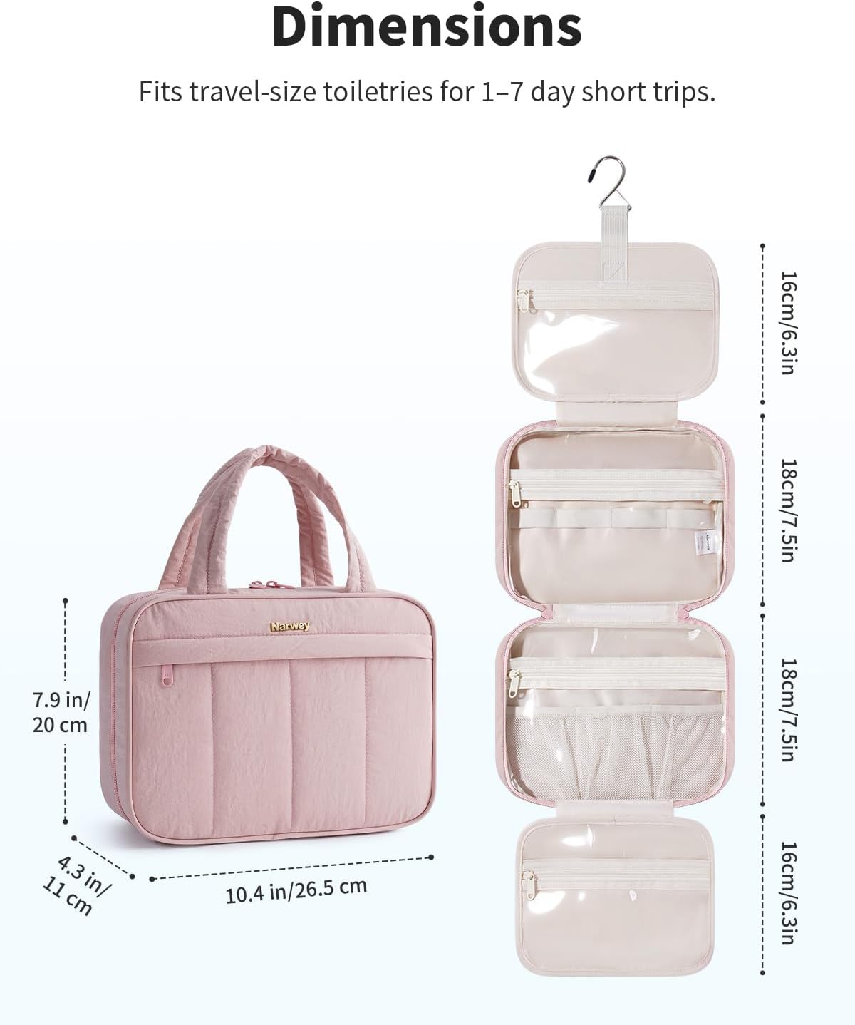 Quilted Travel Toiletry Bag for Women - Portable Makeup Organizer | Pink