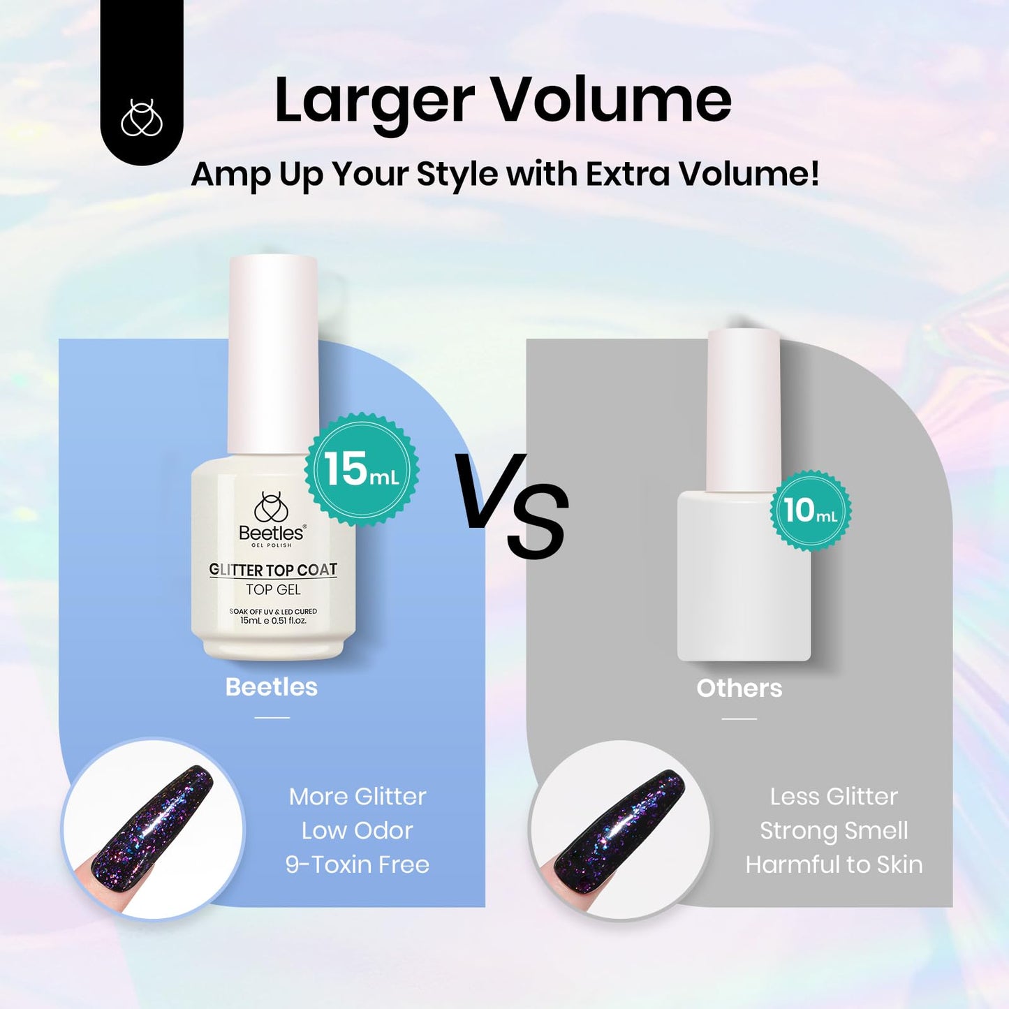 Beetles Glitter Gel Top Coat, 1 Pcs 15ml No Wipe Top Coat Gel Polish Reflective Silver Super Shiny UV Decoration Nail Art Sparkle Manicure DIY Home Salon