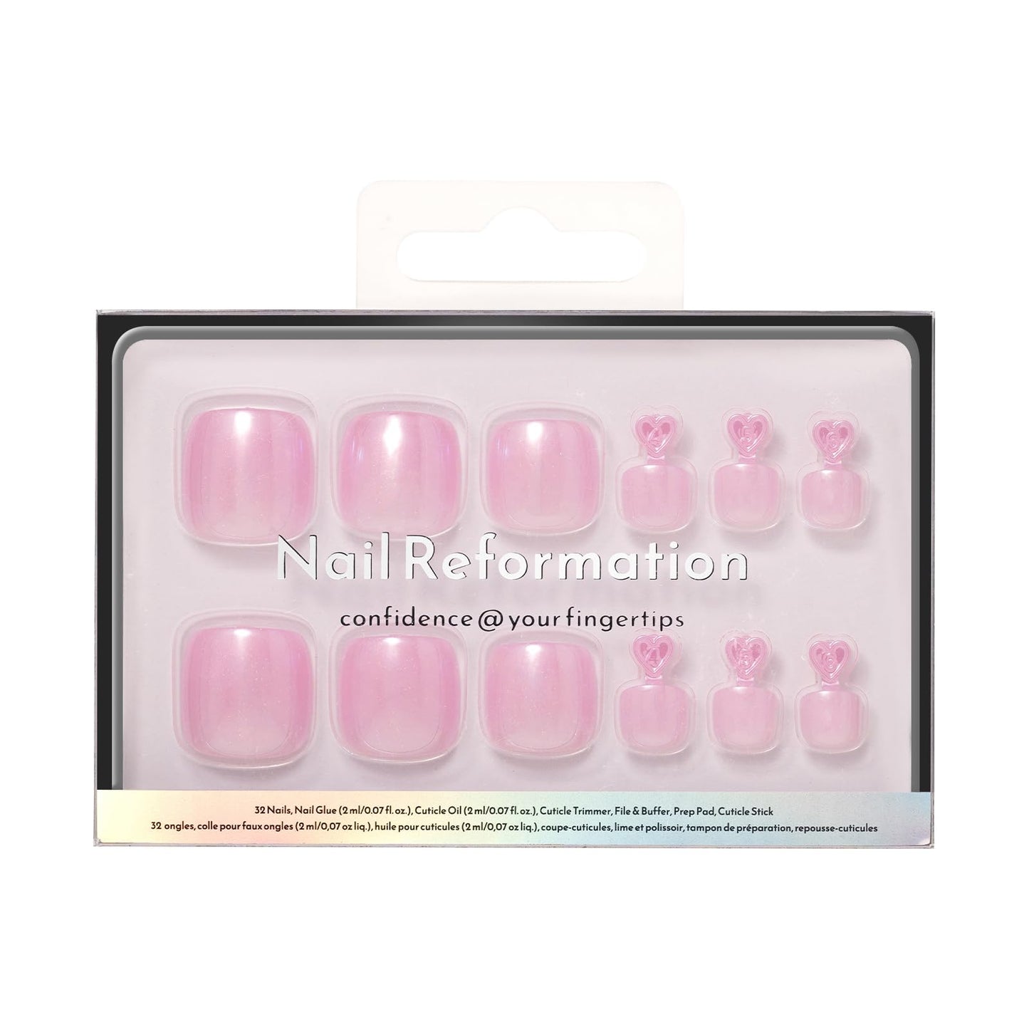 Nail Reformation Press On Toenails, Velvet Peony | Mauve Purple Short Square Fake Toe Nails with Glossy Shimmer Finish, Reusable Pedicure Kit for Summer Sandals - 32 Pcs / 16 Sizes, Gifts for Women