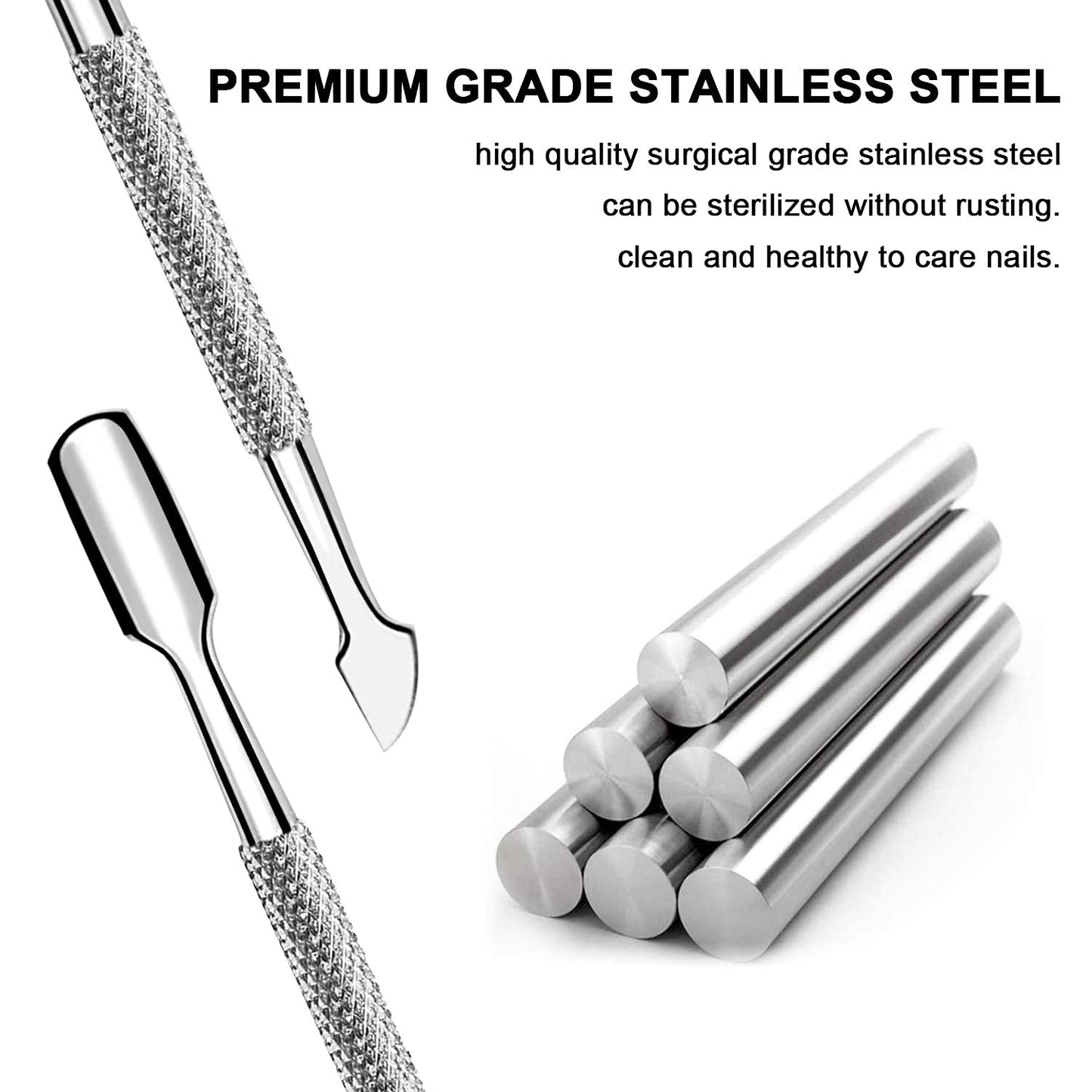 Professional Stainless Steel Cuticle Pusher & Cutter Set - Dual-Ended Nail Care Tool | 2 Pcs, Silver