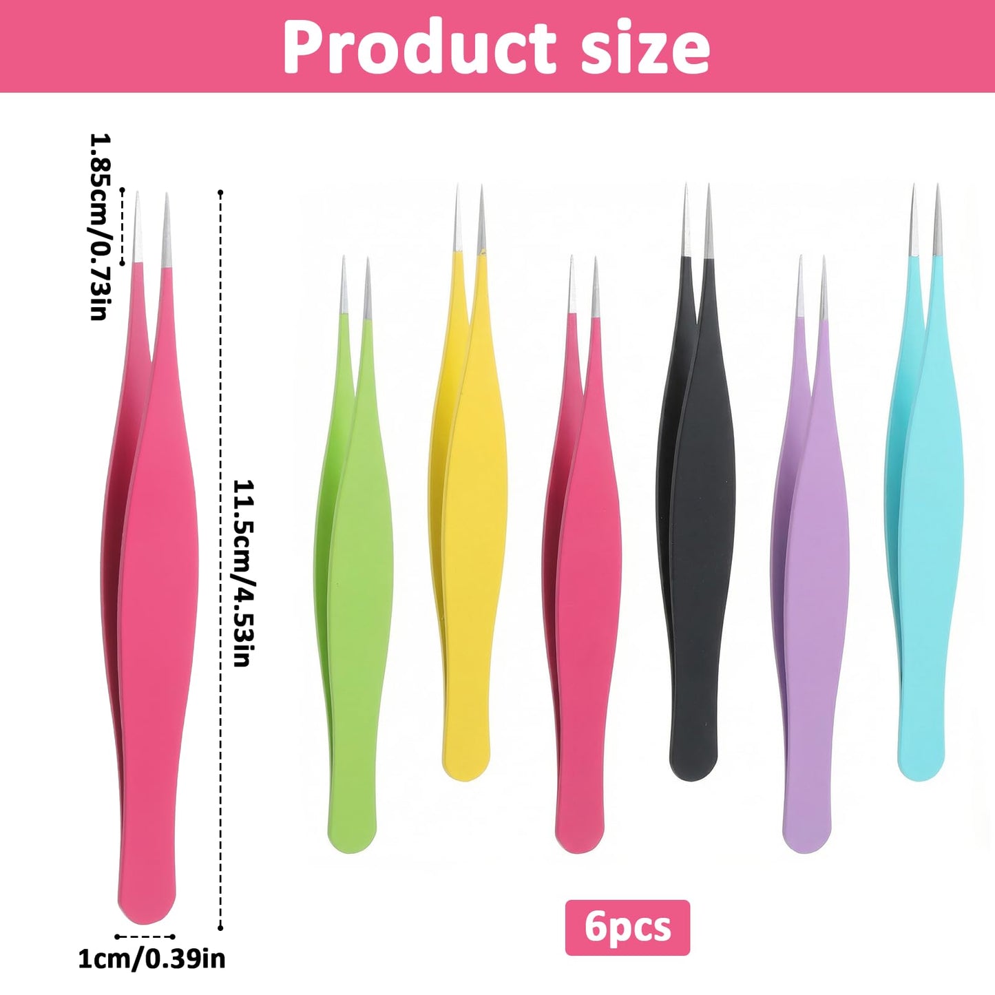 Dplolng 6 Pcs Needle Nose Tweezers,6 Colors Needle Point Tweezer Stainless Steel Pointy Ingrown Hair Tweezer Fine Point Tweezers for Facial Hair Eyebrow Remover