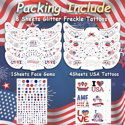 Patriotic Glitter Freckle Tattoos Set for 4th of July Celebrations