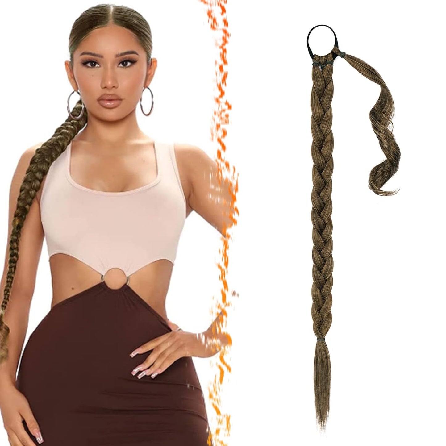 30 Inch Long Braided Ponytail Extension - Copper Red Wrap Around Hairpiece | Synthetic Hair for Women