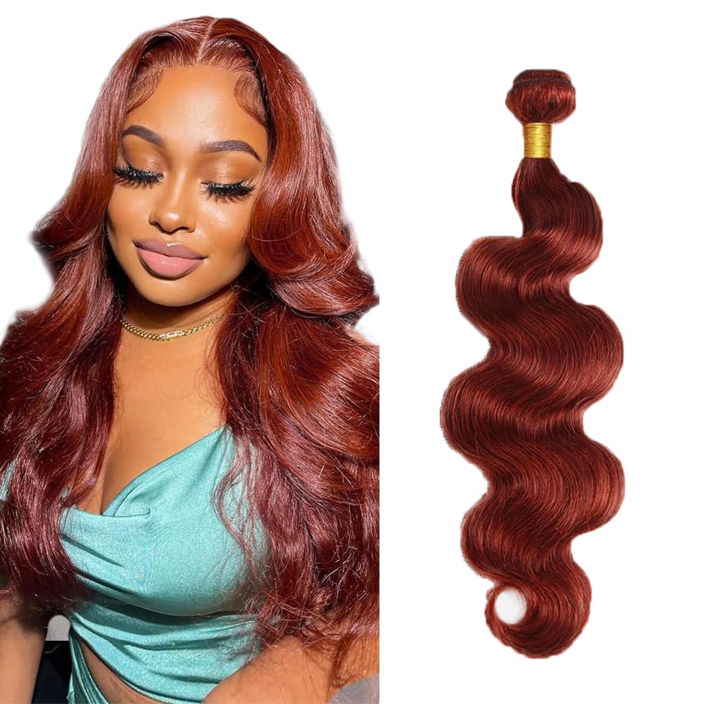 Auburn Body Wave Bundles Human Hair Color 33 Bundles 24 Inch Peruvian Virgin Remy Hair Extensions Huxowax Double Weft Copper Red Body Wave Bundle 100g